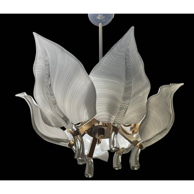 Six Leaf Handblown Murano Glass Chandelier by Franco Luce 1970's For Sale - Image 9 of 14