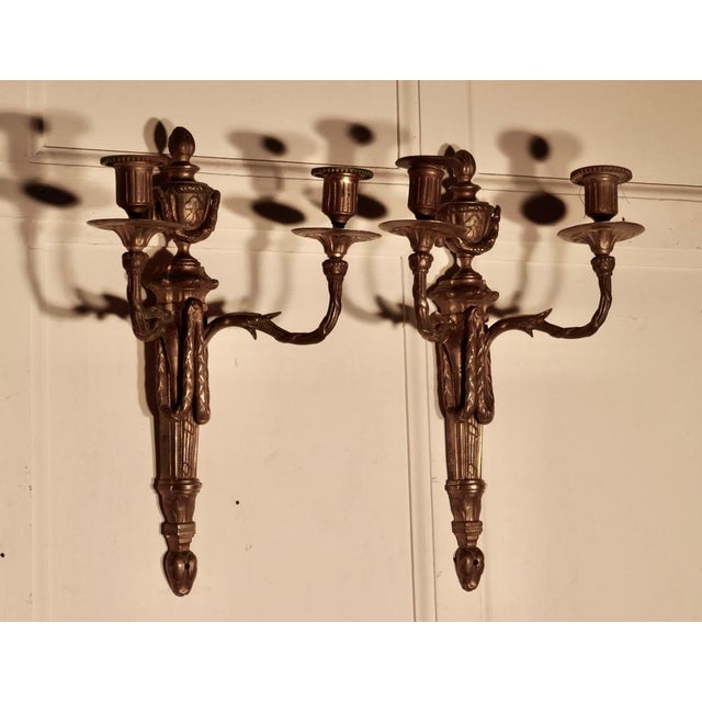 Baroque Early 19th Century French Brass Twin Wall Sconces, 1800s, Set of 2 For Sale - Image 3 of 8