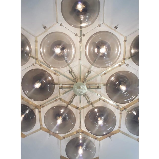 Brass 21st Century Beehive Polished Brass Smoky Murano Flush Mount by Fabio LTD For Sale - Image 8 of 8