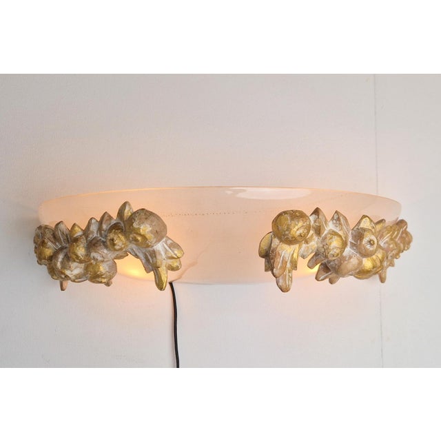 Wood Vintage Bowl Wall Lamps in Goldleaf Murano Glass, Italy, 1970s, Set of 2 For Sale - Image 7 of 18