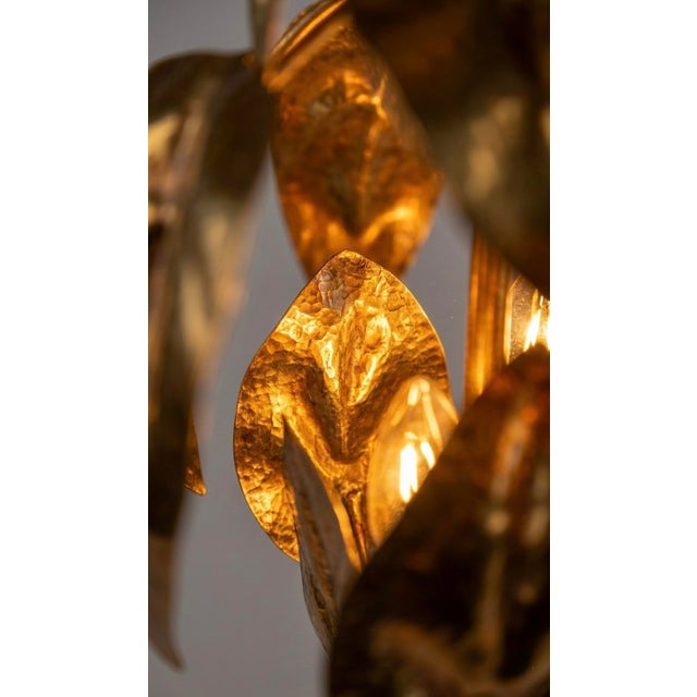 Mid-Century Modern 1970s Mid-Century Modern Brutalist Brass Floral Table Lamp, Artisan Sculptural Lighting For Sale - Image 3 of 6