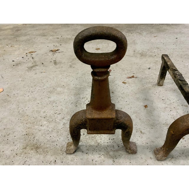 Late 19th Century Antique Rustic Cast Iron Fireplace Andirons—A Pair For Sale - Image 5 of 5