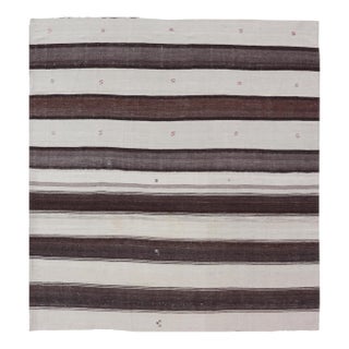 Striped Turkish Vintage Kilim Flat-Weave Rug in Brown, Mocha, and Ivory For Sale