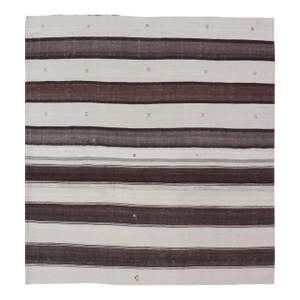 Striped Turkish Vintage Kilim Flat-Weave Rug in Brown, Mocha, and Ivory