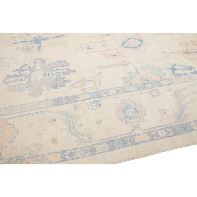 Textile Oversize Modern Turkish Oushak Handmade Floral Wool Rug With Muted Colors For Sale - Image 7 of 8