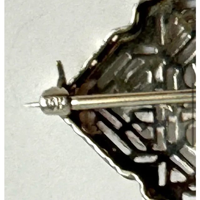 Silver 10k White Gold Art Deco Filigree Brooch Amethyst Antique Ornate Pin Estate Piece For Sale - Image 8 of 10