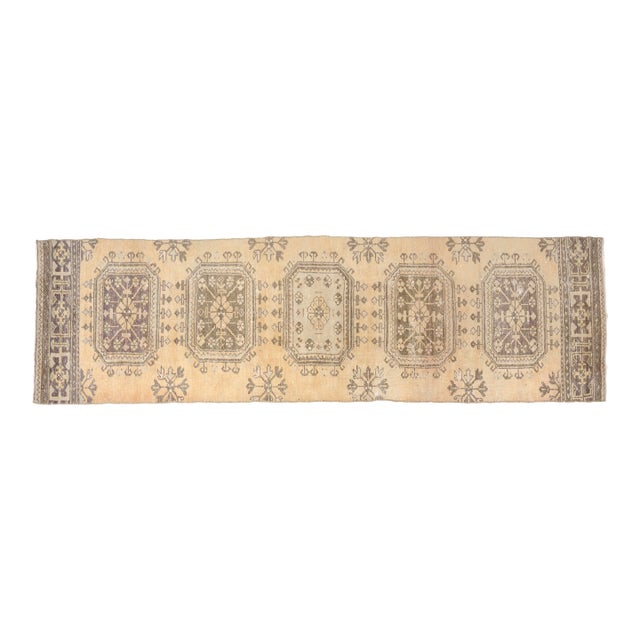 Mid 20th Century. Muted Champagne & Moss Green Turkish Runner For Sale