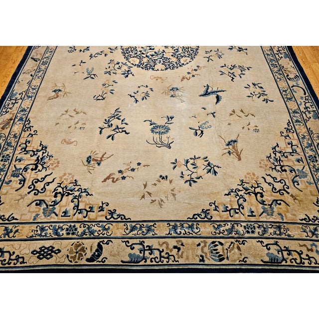Antique Chinese Peking Oversize Rug, Wool on Cotton, All-Over Floral Design, Ivory & Blue, 12' X 18' For Sale - Image 15 of 18