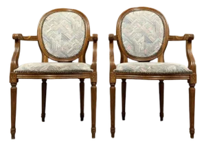 Louis XVI Armchairs with Medallion Backs, Set of 2