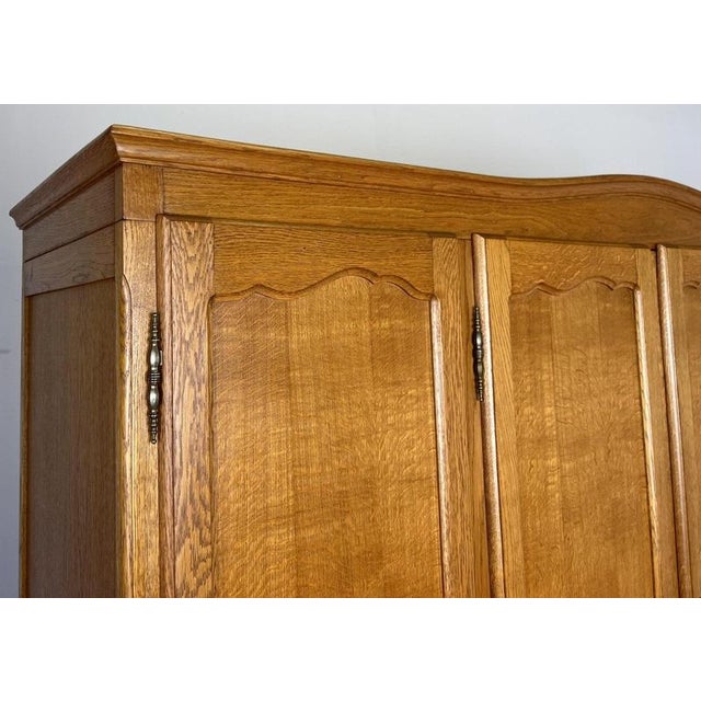 Vintage French Louis XVI Style Carved Oak 4-Door Wardrobe For Sale - Image 5 of 14