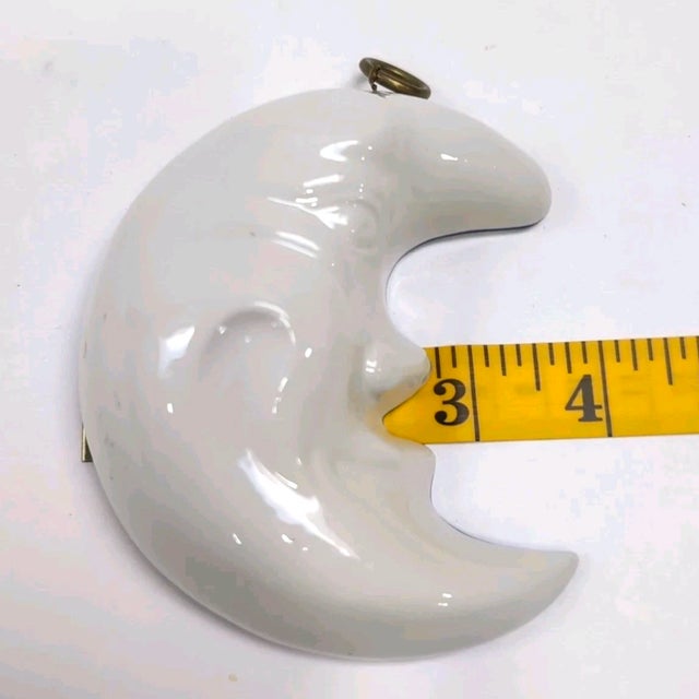 Ceramic VTG Pair Celestial Ceramic Crescent Moon Faces Abc Bassano Italy Wall Hanging For Sale - Image 7 of 7