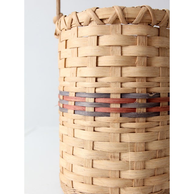 Vintage Woven Splint Basket With Swing Handle For Sale - Image 6 of 13
