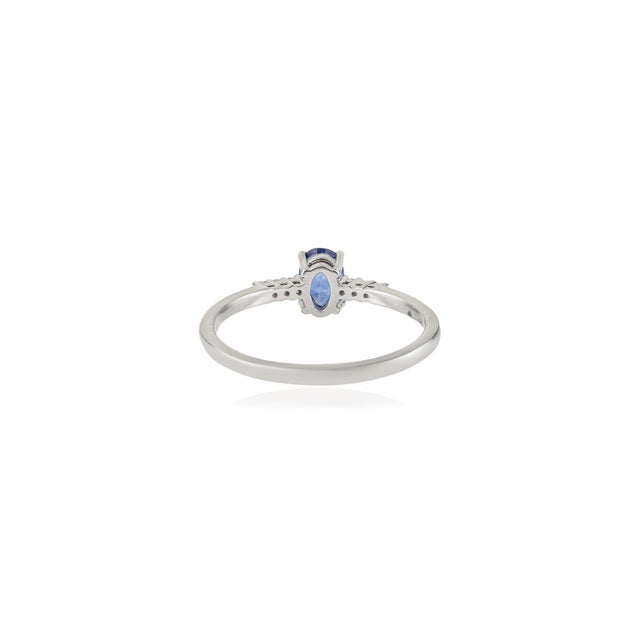 Gemstone 14k Gold Oval Natural Blue Sapphire & Diamond Solitaire Ring Size 5 for Women For Sale - Image 7 of 14