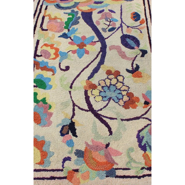 Mid 20th Century Colorful Vintage American Hooked Rug With Branching Rainbow-Colored Flowers For Sale - Image 5 of 9