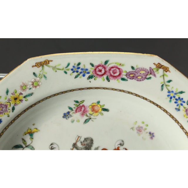 C. 1765 China Pair Armorial Octagonal Plates, Arms of Wyatt Impaling Fowle For Sale - Image 4 of 18