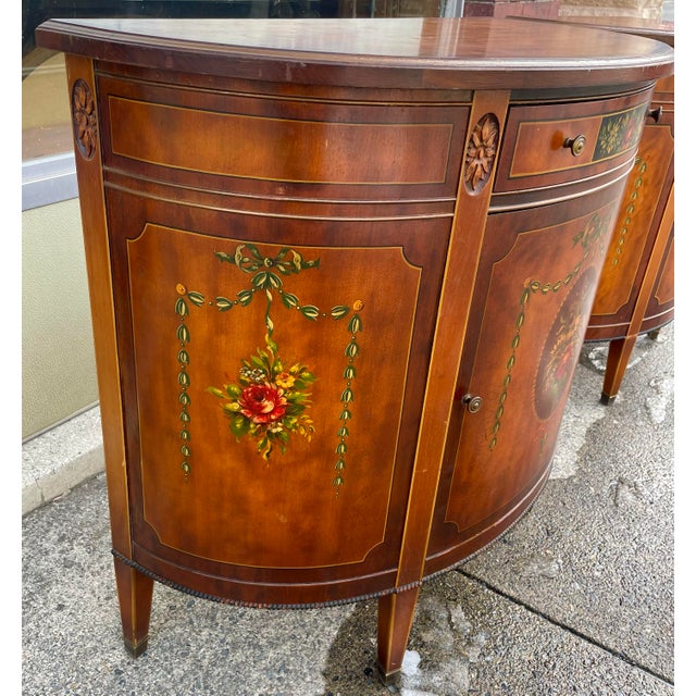 Mid 20th Century Mid 20th Century Pair of Grand Rapids Imperial Furniture Demilune Adams Style Paint Decorated Cabinets For Sale - Image 5 of 12