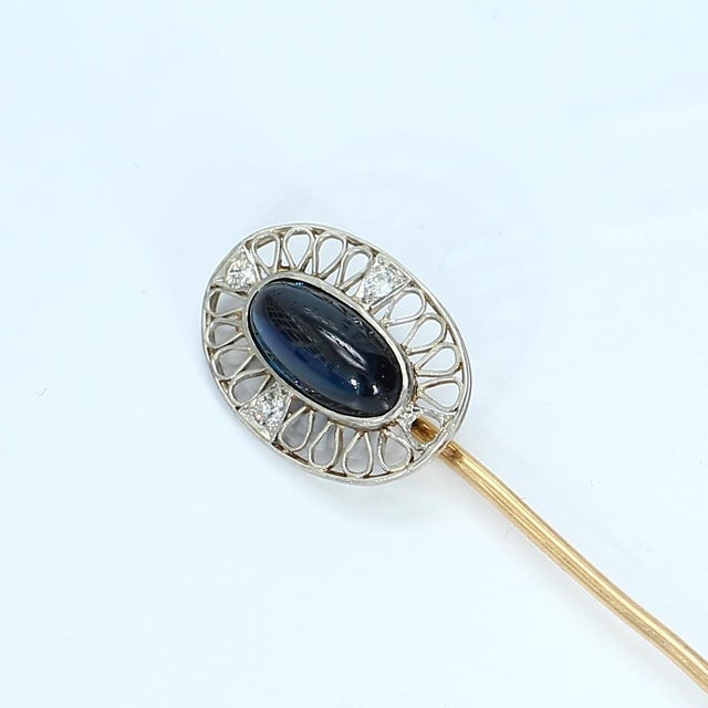 14k Gold Gia Certified Sapphire Pin With Diamonds For Sale - Image 4 of 4