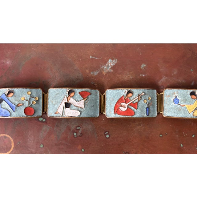 Mid-Century Modern Enamel Link Bracelet with Cloisonné Geishas by Albert Gustav Bunge, Germany, 1950s For Sale - Image 4 of 9