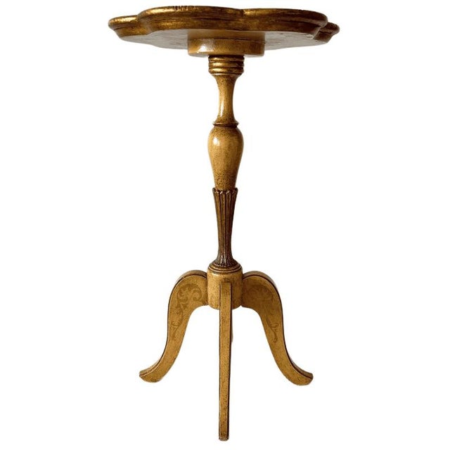 Vintage Florentine Hollywood Regency Gilt Wood Side Table with Hand-Painted Floral Motif, 1950s For Sale - Image 4 of 7