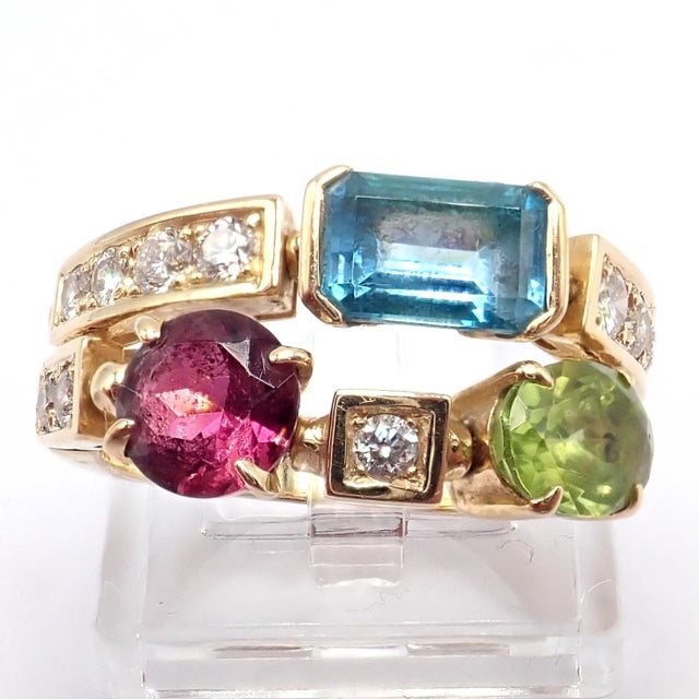 Bulgari Allegra Gold Diamond Peridot Tourmaline Band Ring, Size 7.25 For Sale - Image 10 of 12
