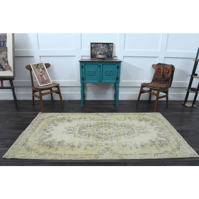 1970s Vintage Handmade Wool Cotton Yellow Area Rug For Sale - Image 11 of 11
