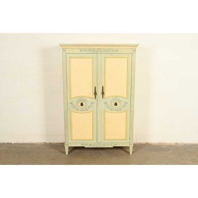 French Baker Furniture French Regency Louis XVI Cream Lacquered Armoire Dresser or Linen Press, Circa 1960s For Sale - Image 3 of 16