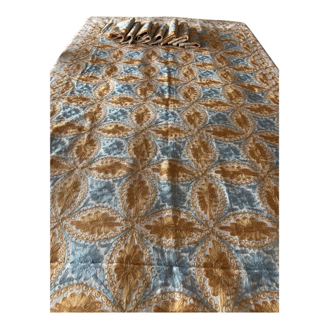 1970s Syrian Style ablecloth With 8 Matching Napkins For Sale