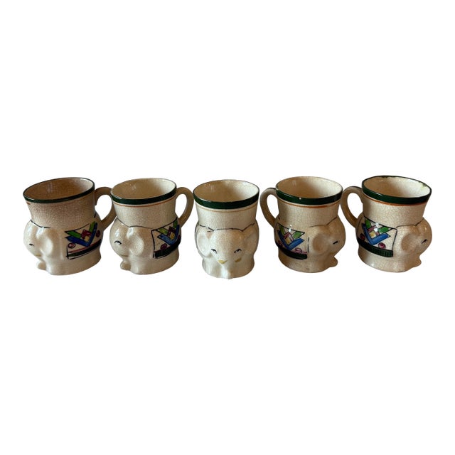 Vintage Japanese Ceramic Elephant Mugs - Set of 5 For Sale