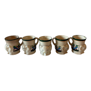 Vintage Japanese Ceramic Elephant Mugs - Set of 5