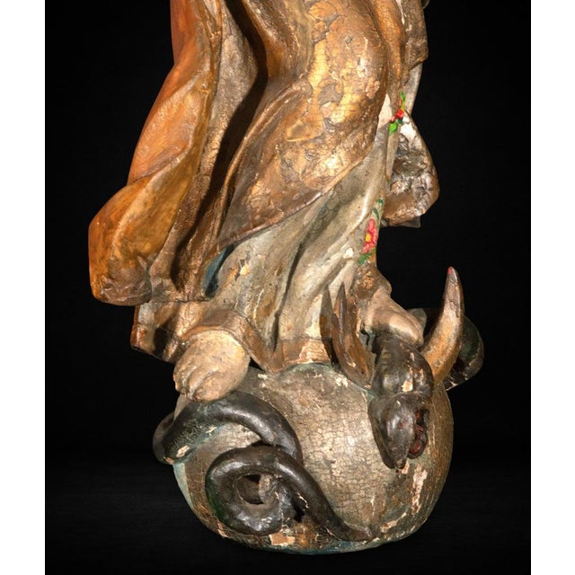 Gold 17th Century Spanish Polychrome Immaculate Conception Sculpture, 1650 For Sale - Image 8 of 10