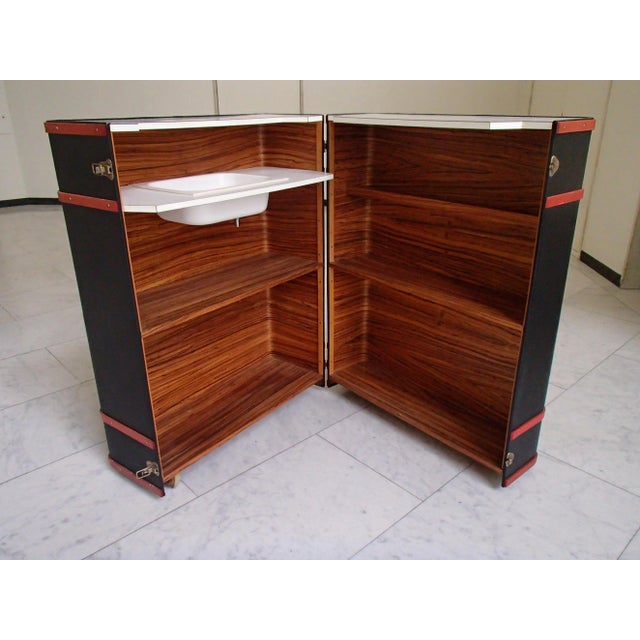 Rosewood Suitcase and Standing Bar on Wheels, 1980s For Sale - Image 16 of 17