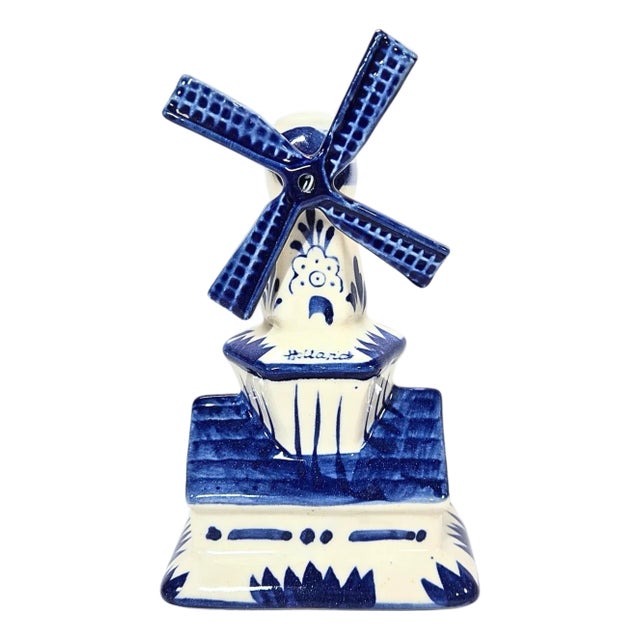 Holland Flow Blue Delft Windmill Figurine For Sale