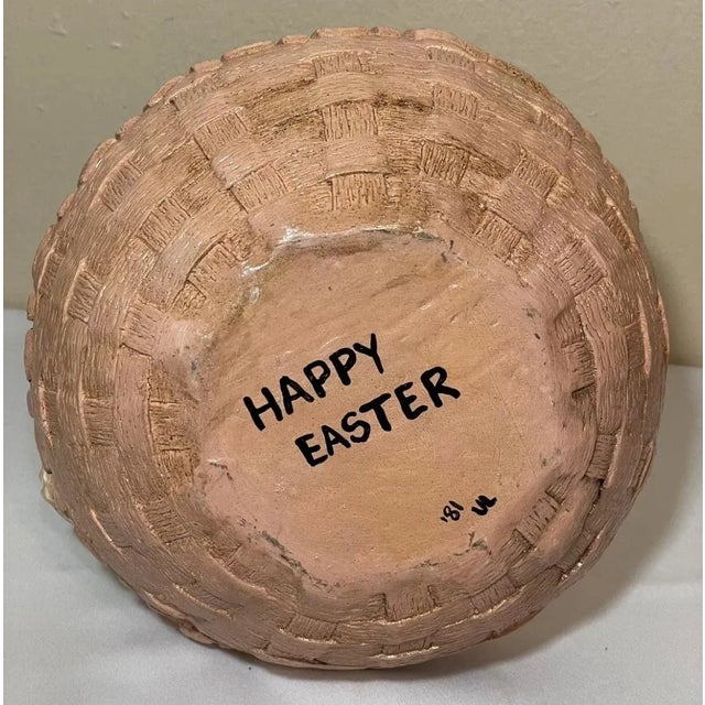 Vintage Florentine Art Studio Pottery Sculpture Rabbit Bunny in Easter Basket For Sale - Image 12 of 12