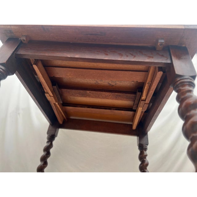 Antique Expanding Pub Kitchen Table Barley Twist Legs Quarter Sawed Tiger Oak For Sale - Image 12 of 12