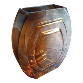 Vintage Mid Century Amber Glass Accent Vase For Sale