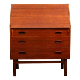 Mid Century Danish Modern Secretary Desk Bureau Denmark Teak Drawers Drop Down For Sale