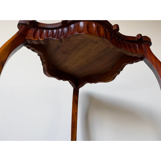 Vintage Carved Mahogany Wood Scalloped End Table With Lower Shelf For Sale - Image 11 of 12
