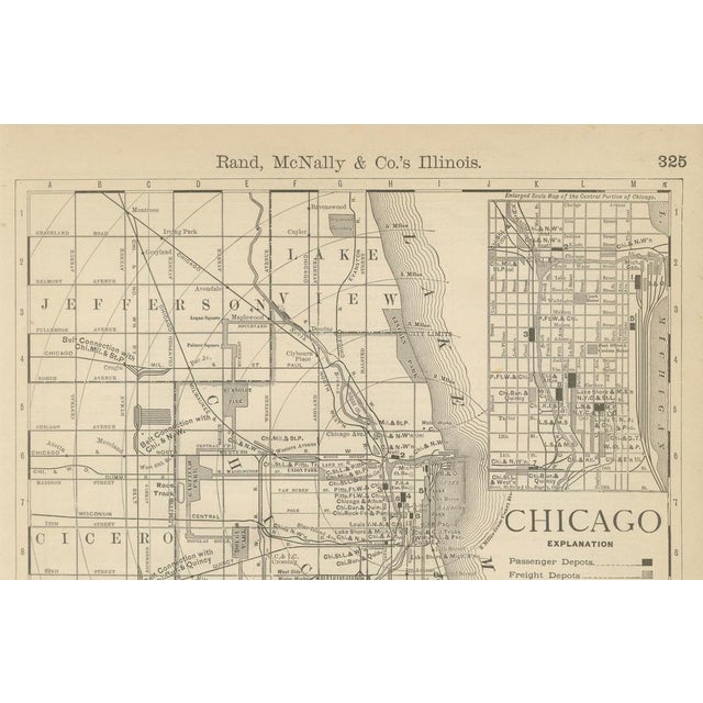 Antique Chicago Map Wall Art – Railroads, Lake Michigan & City Grid, Rand McNally This original antique atlas map presents...