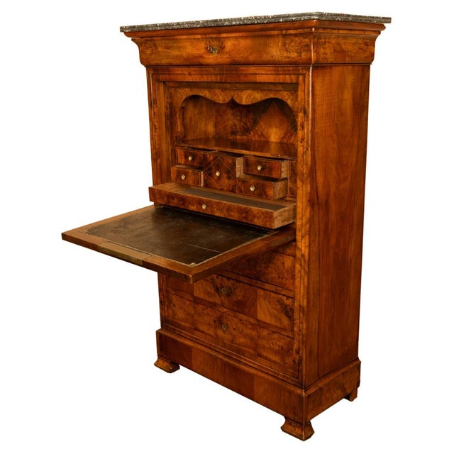Brown Antique French Louis Philippe Burr Walnut Secrétaire À Abattant Desk Chest 1840 For Sale - Image 8 of 18
