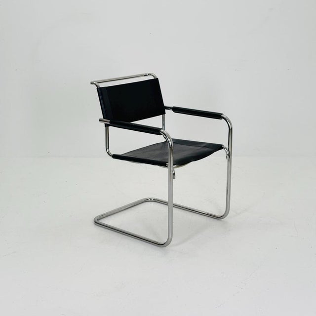 Vintage S34 Cantilever Chair in Black Leather by Mart Stam for Thonet, 1980s For Sale - Image 11 of 11
