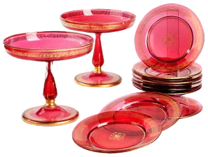 Late 19th Century Plates and 2 Fruit Bowls in Ruby Glass, Set of 12