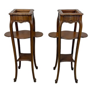 French Provincial Planter Box Stand Side Table Copper Tray Vintage Pair For Sale