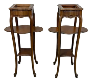 French Provincial Planter Box Stand Side Table Copper Tray Vintage Pair