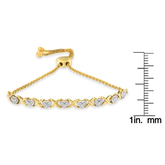 Haus of Brilliance 10K Yellow Gold over .925 Sterling Silver 1/10 Cttw Diamond Heart and X-Link 6”-9” Adjustable Bolo Bracelet (H-I Color, I2-I3 Clarity) For Sale - Image 4 of 4