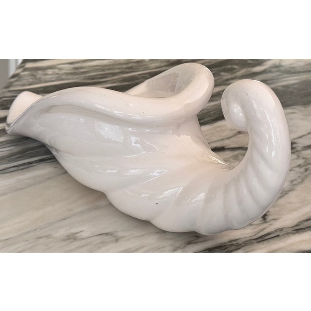 Antique White Mid-Century Studio Art Ceramic Cornucopia For Sale - Image 8 of 14