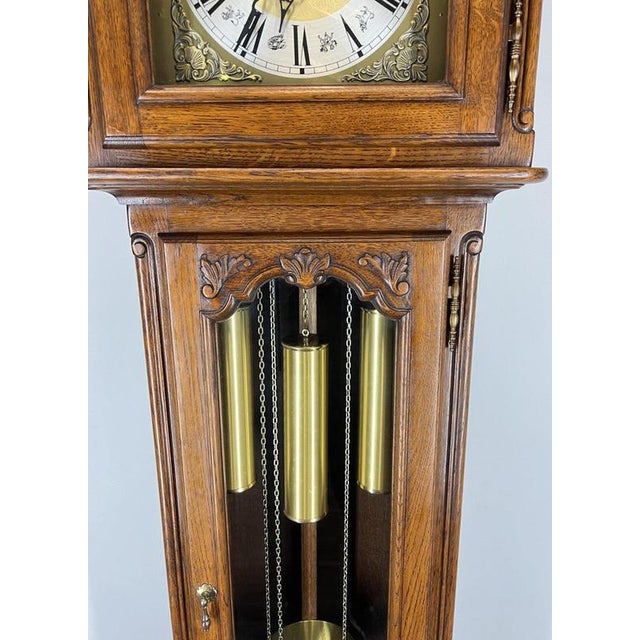 Vintage French Longcase Grandfather Clock in Oak For Sale - Image 3 of 11