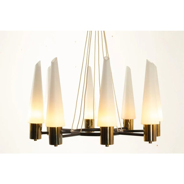Mid-Century Modern Brass Pendant Lamp with Opal Glass Shades, 1960s For Sale - Image 6 of 18