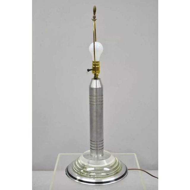 Silver Early 20th Century Art Deco Walter Von Nessen Pattyn Style Aluminum & Acrylic Skyscraper Table Lamp For Sale - Image 8 of 10