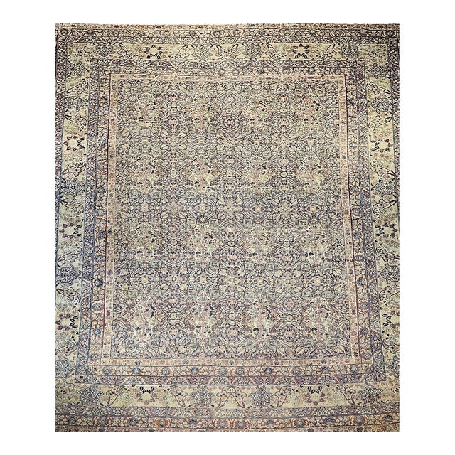 19th Century Oversized Kerman Lavar Rug, Hand-Knotted Wool, Allover Tree of Life Pattern, Royal-Blue & Ivory, 14x18 For Sale