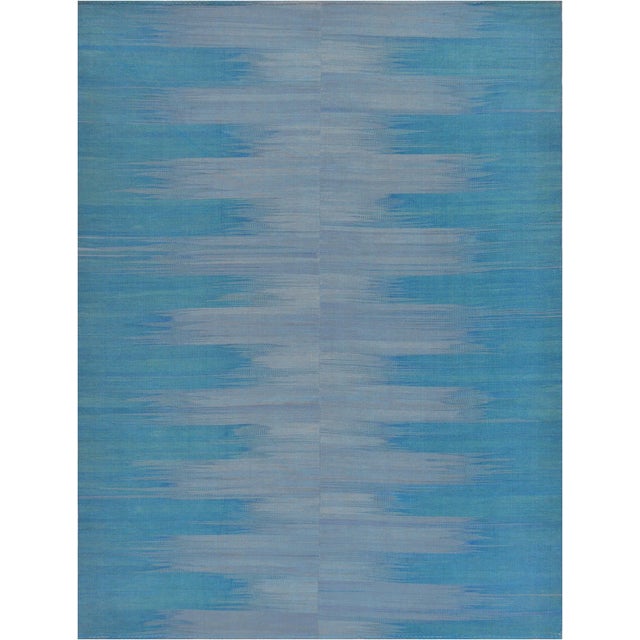 Blue Contemporary Vegetable-Dyed Wool Abstract Flatweave For Sale - Image 8 of 8